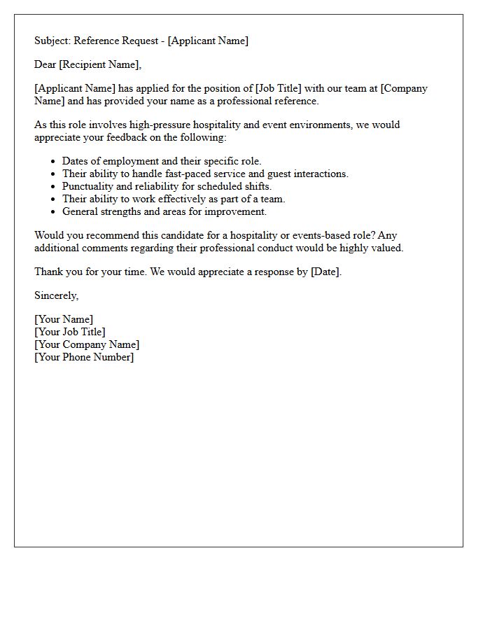 Hospitality and Events Staffing Reference Request Letter