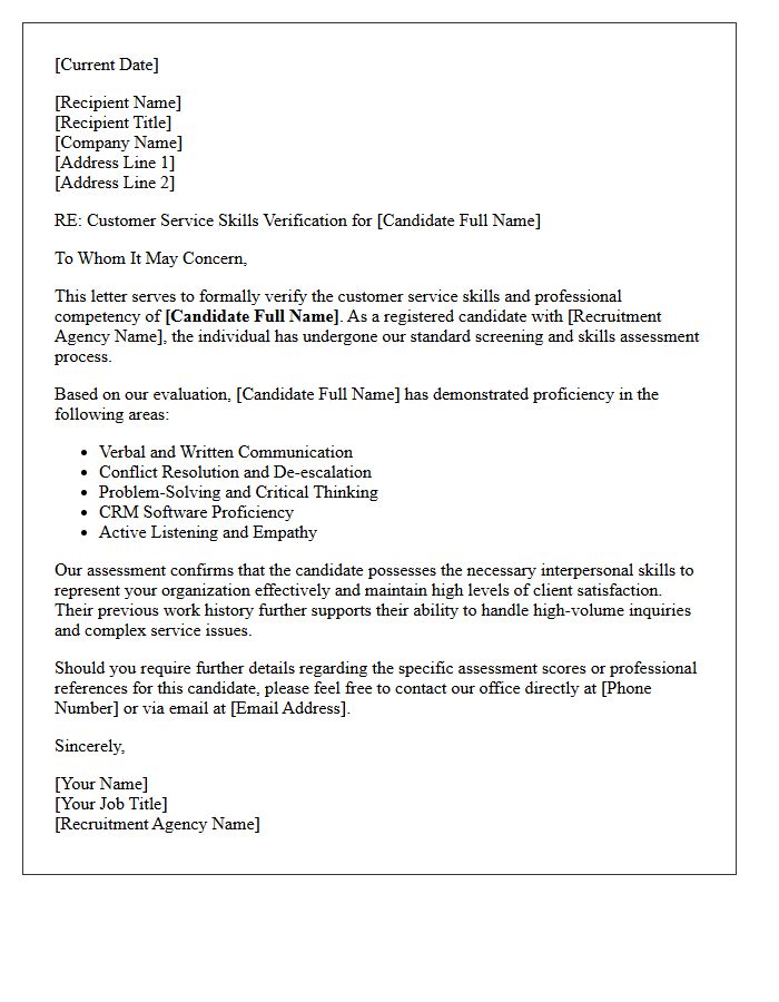 Recruitment Agency Customer Service Skills Verification Letter