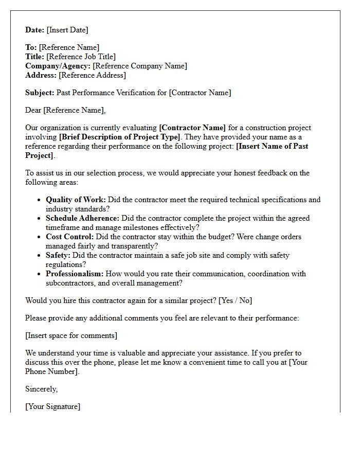 Construction Contractor Past Performance Request Letter