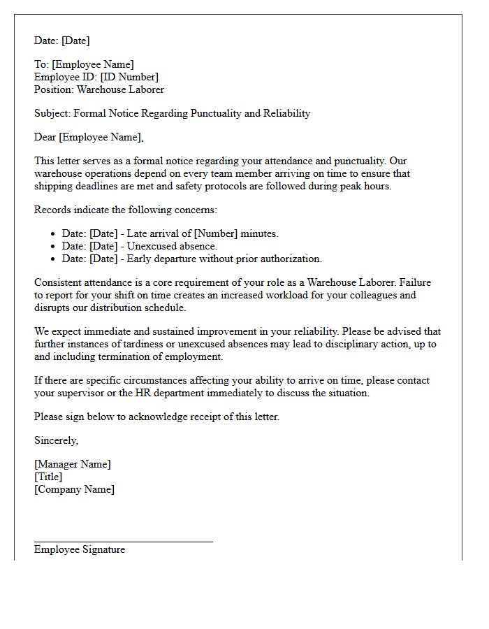 Warehouse Laborer Punctuality And Reliability Letter
