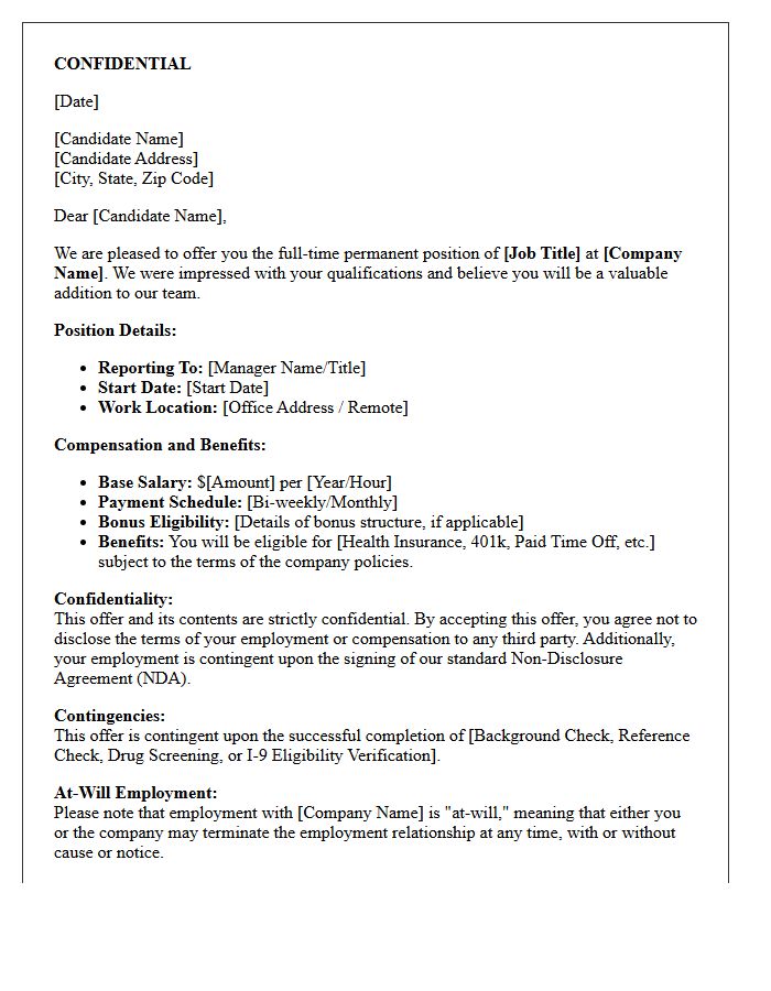 Confidential Permanent Placement Offer Letter