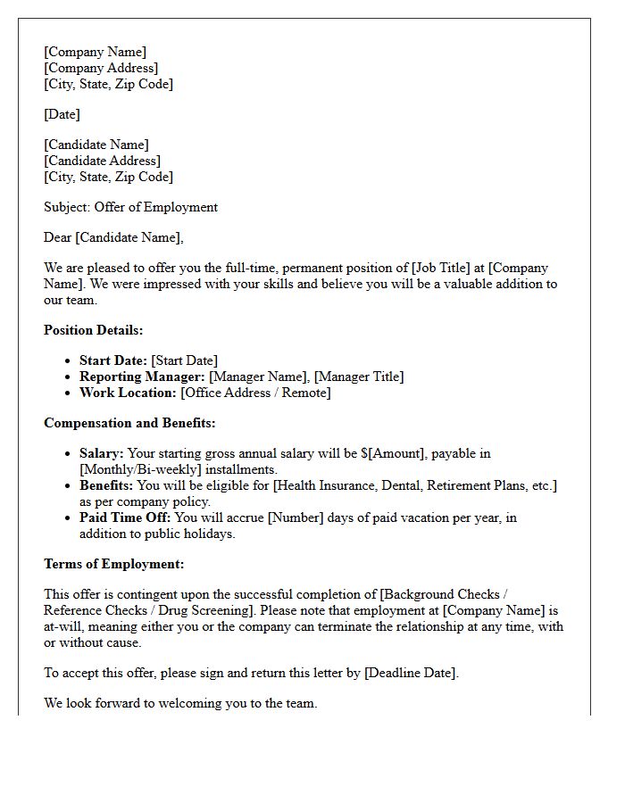 Entry-Level Permanent Placement Offer Letter