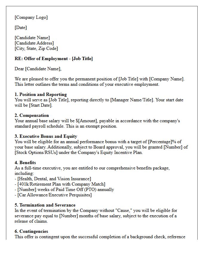 Executive Permanent Placement Offer Letter