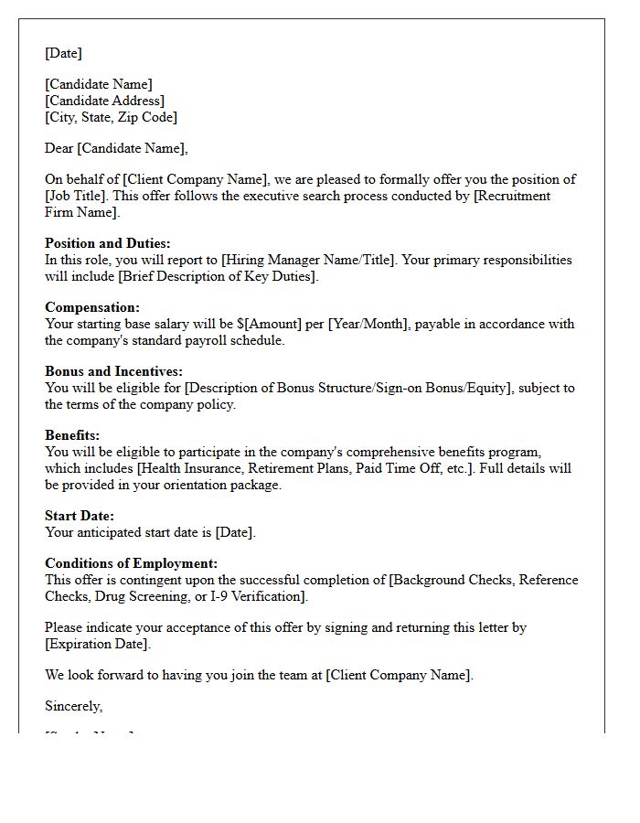Retained Search Permanent Placement Offer Letter