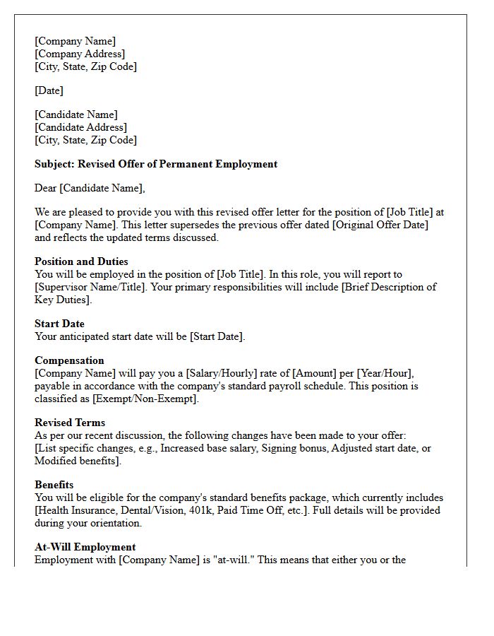 Revised Permanent Placement Offer Letter