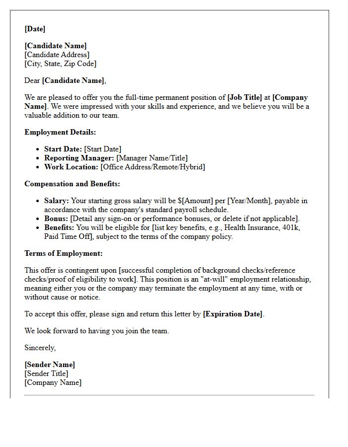 Standard Permanent Placement Offer Letter