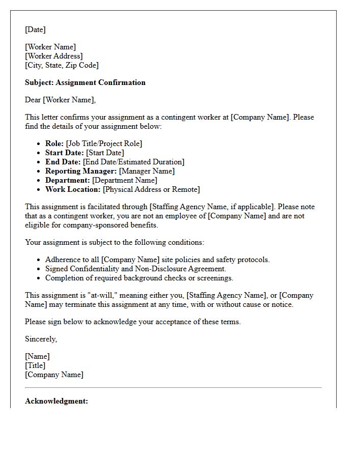 Contingent Worker Assignment Letter