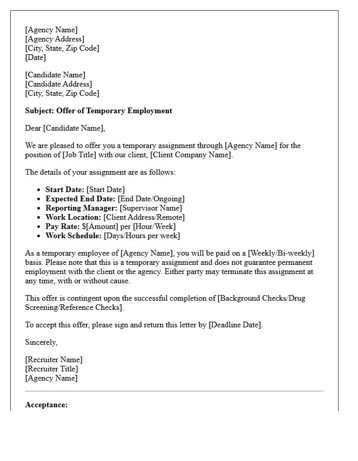 Recruitment Agency Temporary Offer Letter
