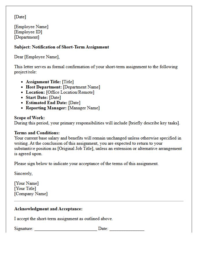 Short-Term Assignment Placement Letter
