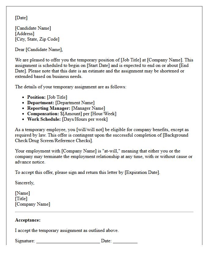 Temporary Assignment Offer Letter