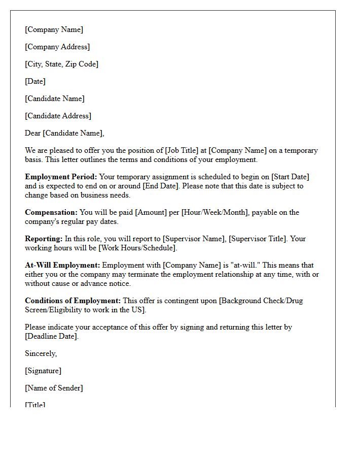Temporary Employment Offer Letter