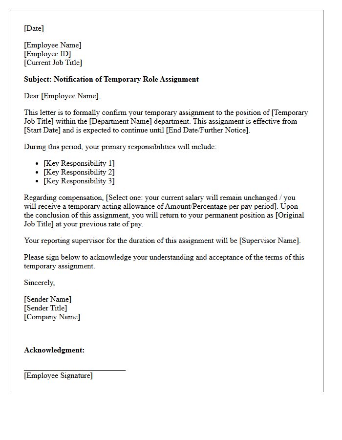 Temporary Role Assignment Letter