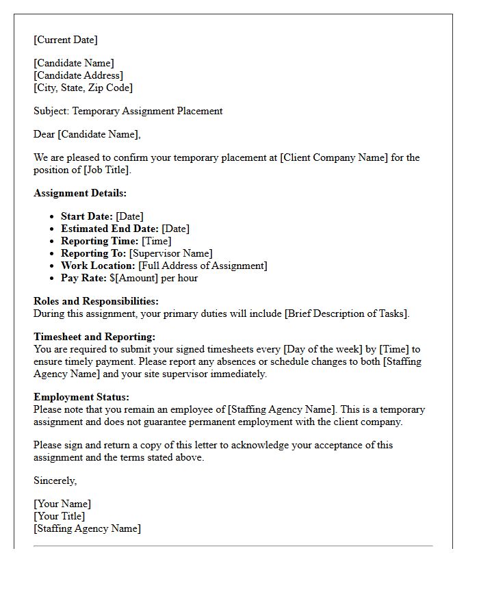 Temporary Staffing Placement Letter