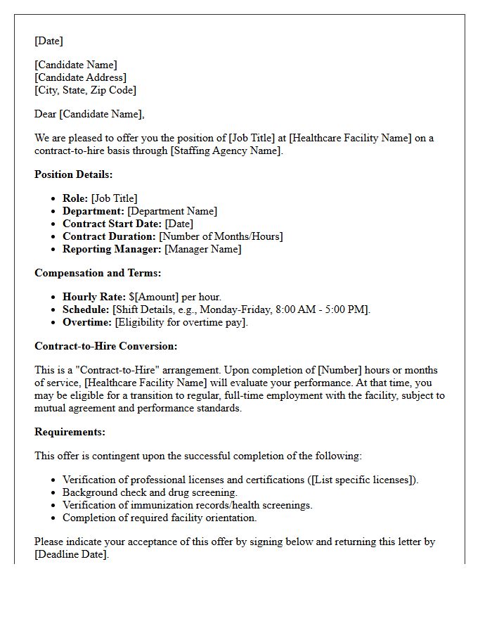 Healthcare Professional Contract-to-Hire Placement Offer Letter