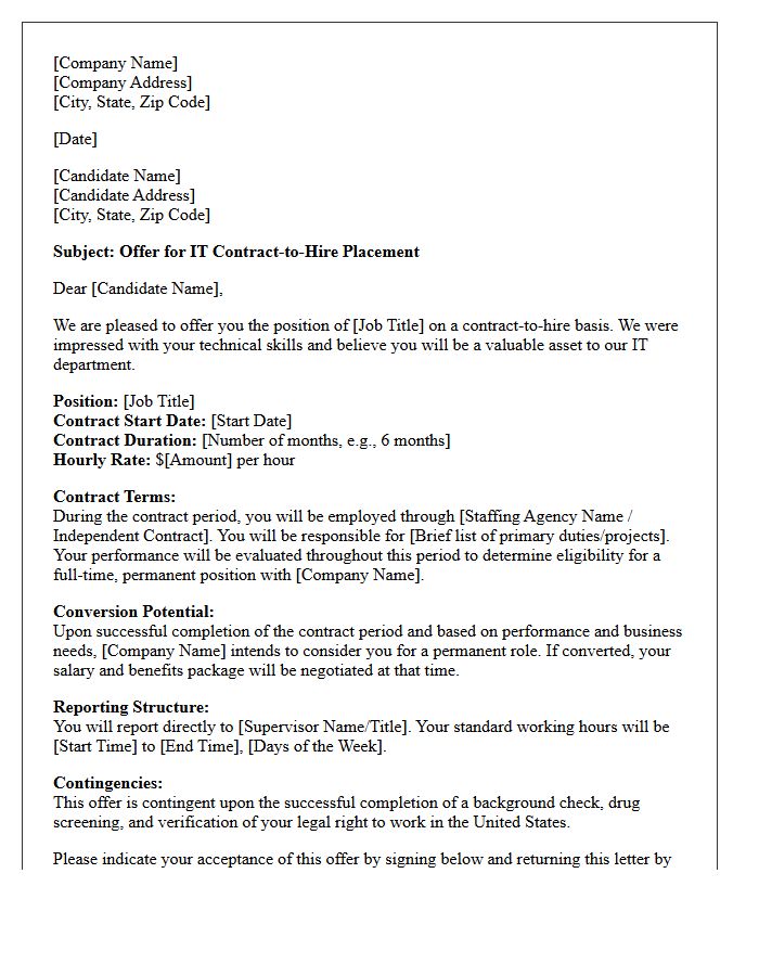 Information Technology Contract-to-Hire Placement Offer Letter