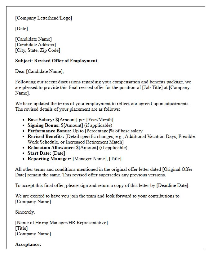 Final Revised Placement Offer Letter After Benefits Negotiation