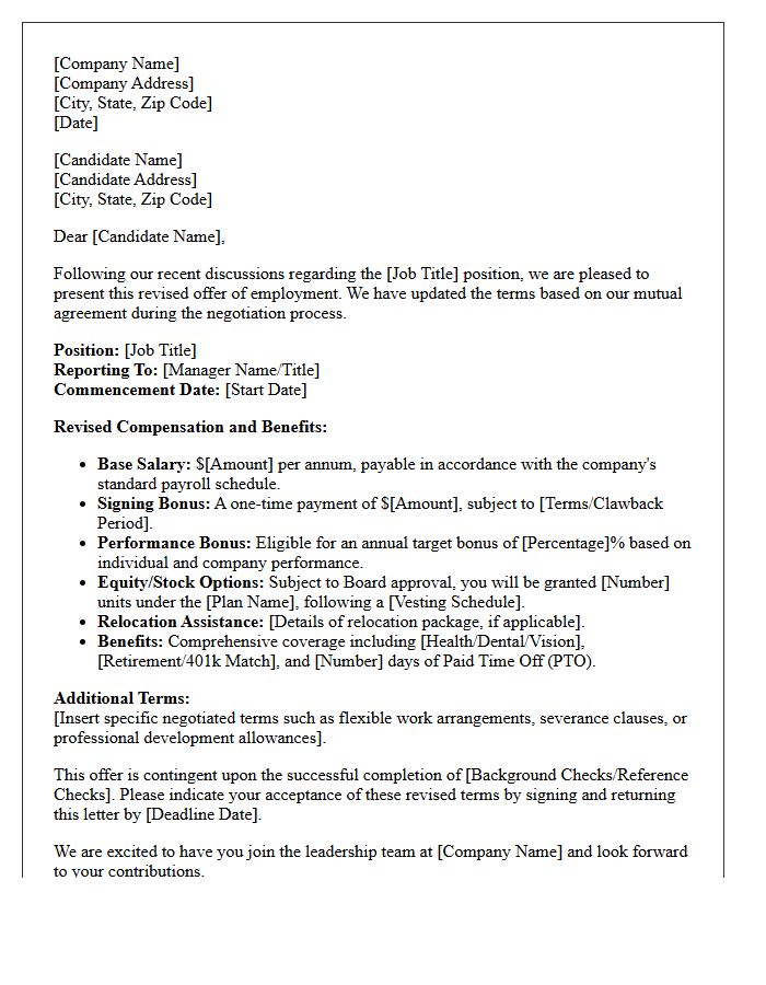 Post-Negotiation Revised Placement Offer Letter for Executive Search