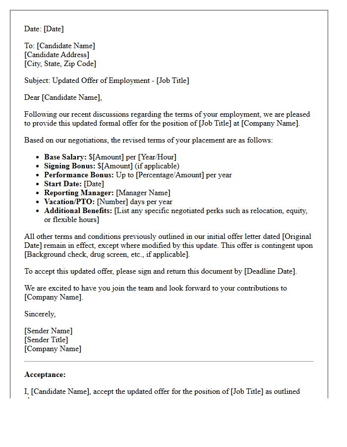 Post-Negotiation Updated Placement Offer Letter for Candidates