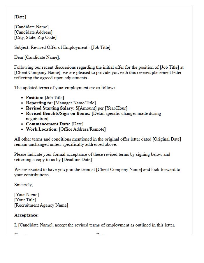 Recruitment Agency Revised Placement Letter Post-Negotiation