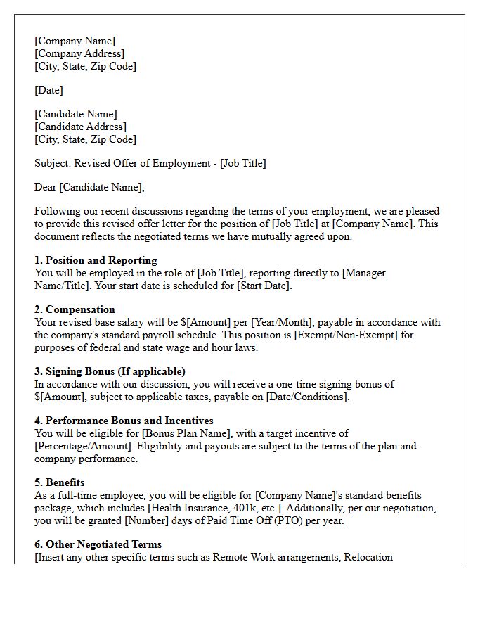 Revised Candidate Placement Offer Letter Confirming Negotiated Terms