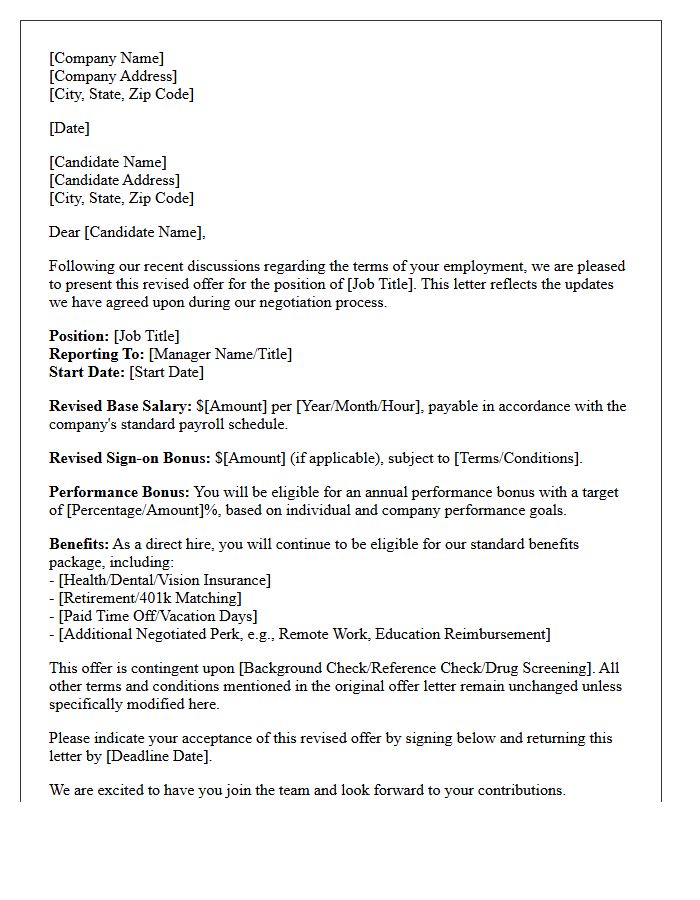 Revised Direct Hire Placement Offer Letter After Negotiation