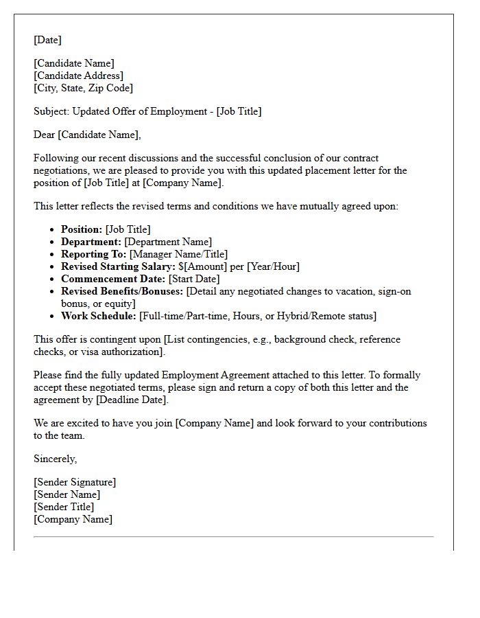 Updated Employment Placement Letter After Contract Negotiation