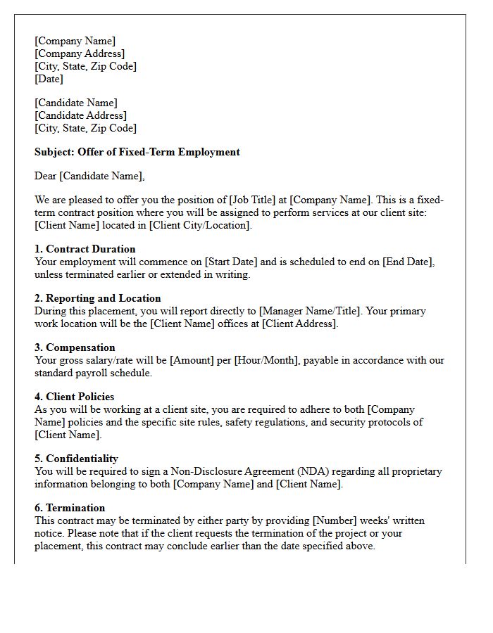 Client-Site Fixed-Term Contract Placement Offer Letter