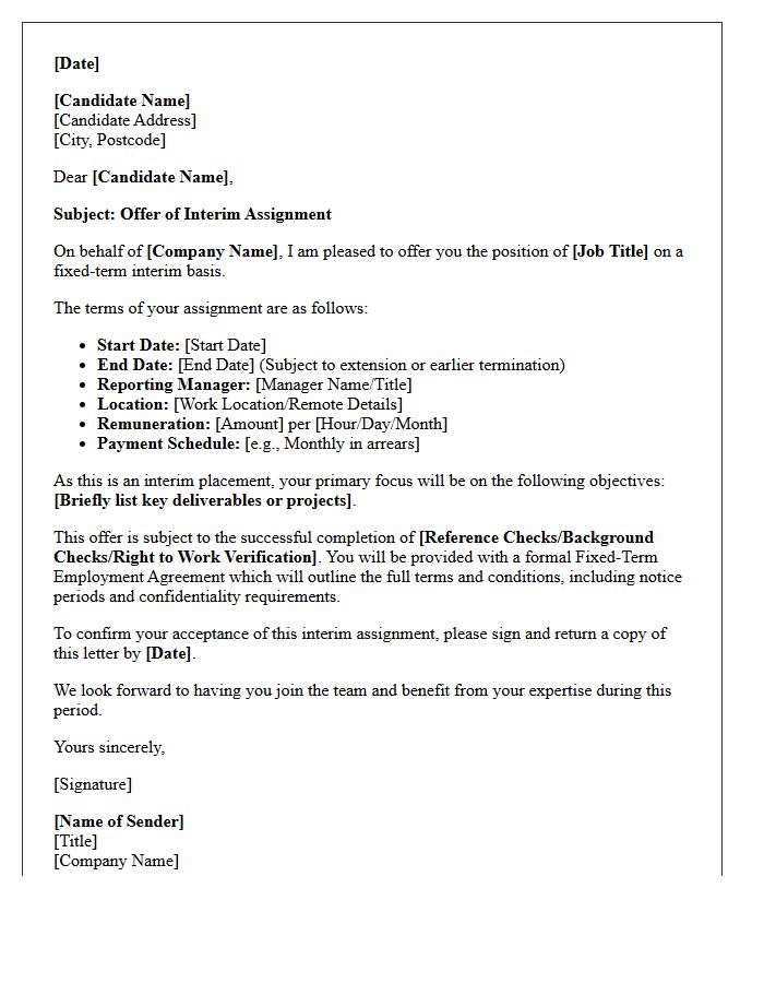 Interim Management Fixed-Term Contract Placement Offer Letter