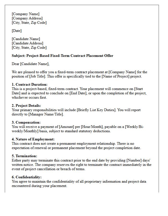 Project-Based Fixed-Term Contract Placement Offer Letter