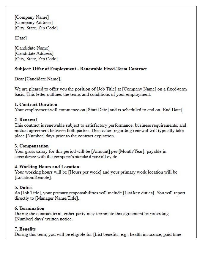 Renewable Fixed-Term Contract Placement Offer Letter