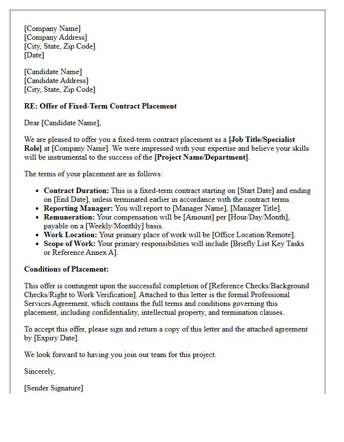 Specialist Consultant Fixed-Term Contract Placement Offer Letter
