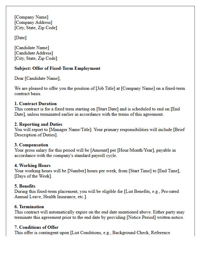 Standard Fixed-Term Contract Placement Offer Letter