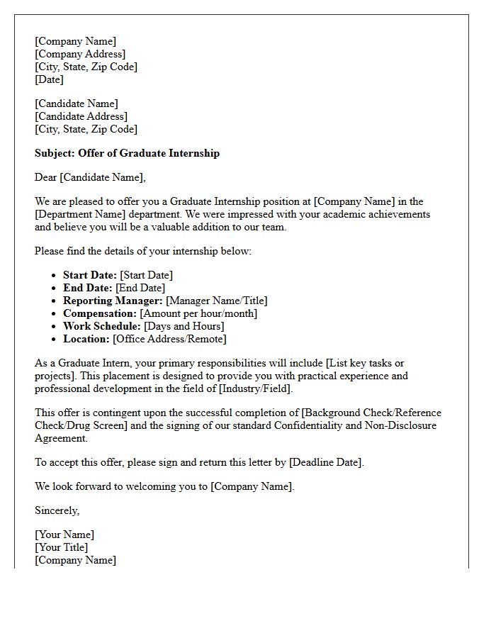 Graduate Internship Placement Offer Letter