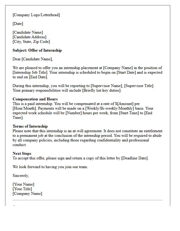 Paid Internship Placement Offer Letter