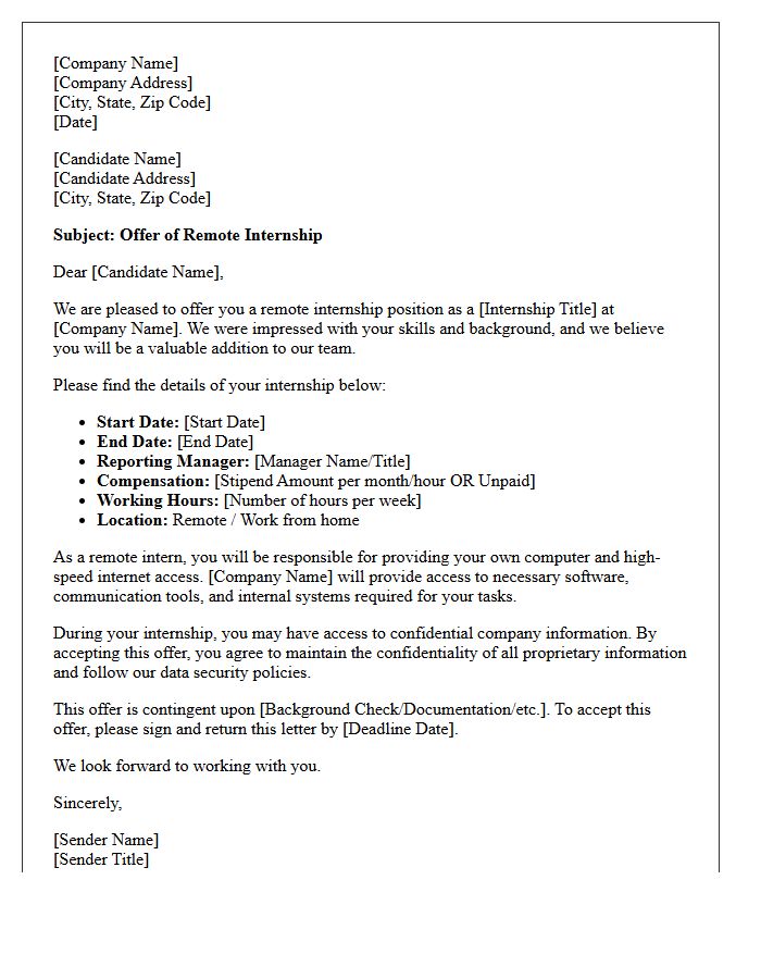 Remote Internship Placement Offer Letter