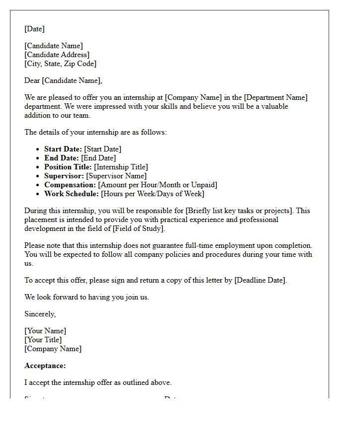 Standard Internship Placement Offer Letter