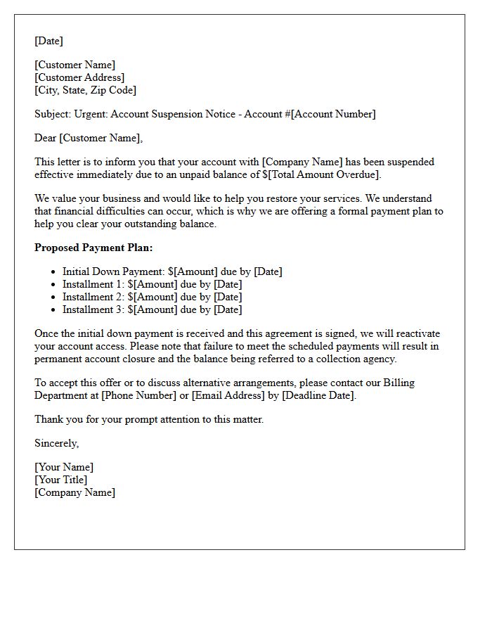 Account Suspension Past Due Payment Plan Offer Letter