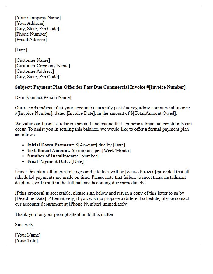 Commercial Invoice Past Due Payment Plan Offer Letter