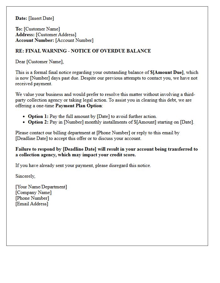 Final Warning Past Due Payment Plan Offer Letter
