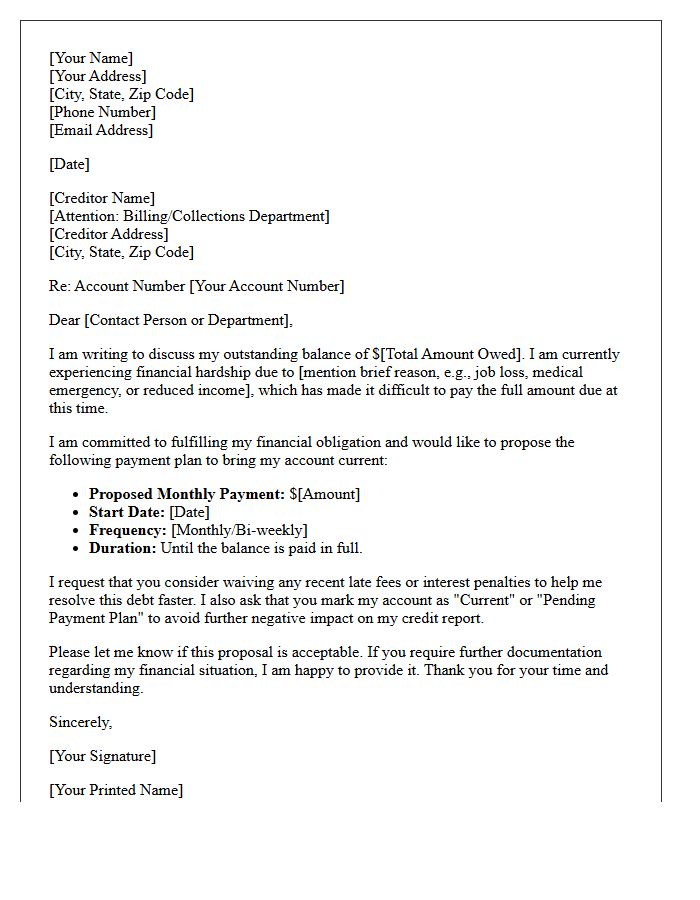 Financial Hardship Past Due Payment Plan Offer Letter