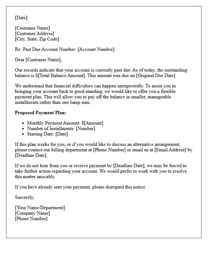 First Notice Past Due Payment Plan Offer Letter