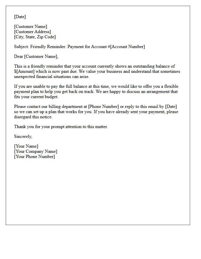 Friendly Reminder Past Due Payment Plan Offer Letter