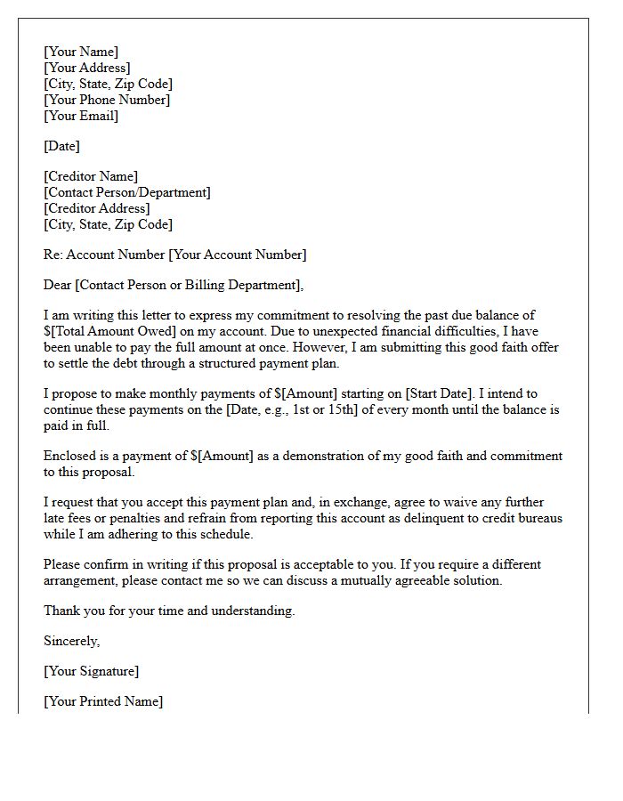 Good Faith Past Due Payment Plan Offer Letter
