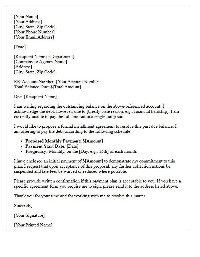 Installment Agreement Past Due Payment Plan Offer Letter