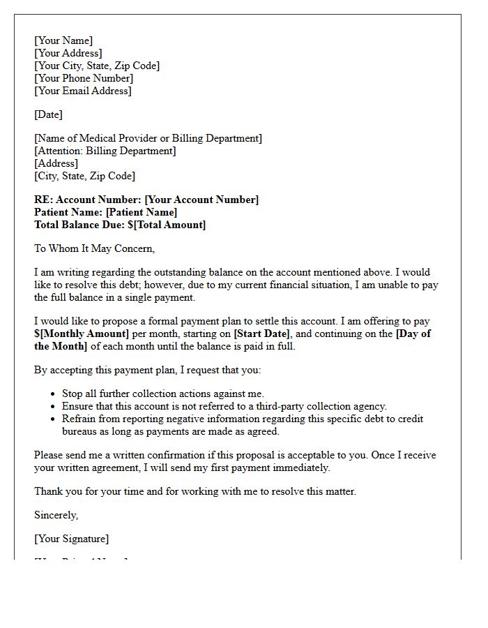 Medical Debt Past Due Payment Plan Offer Letter
