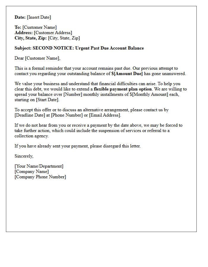 Second Notice Past Due Payment Plan Offer Letter