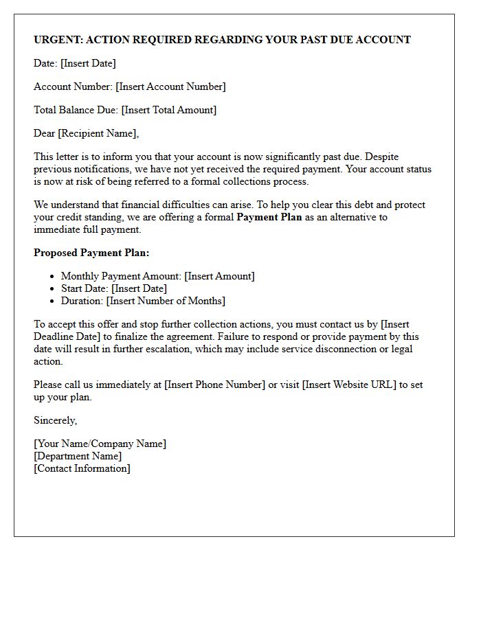 Urgent Account Past Due Payment Plan Offer Letter