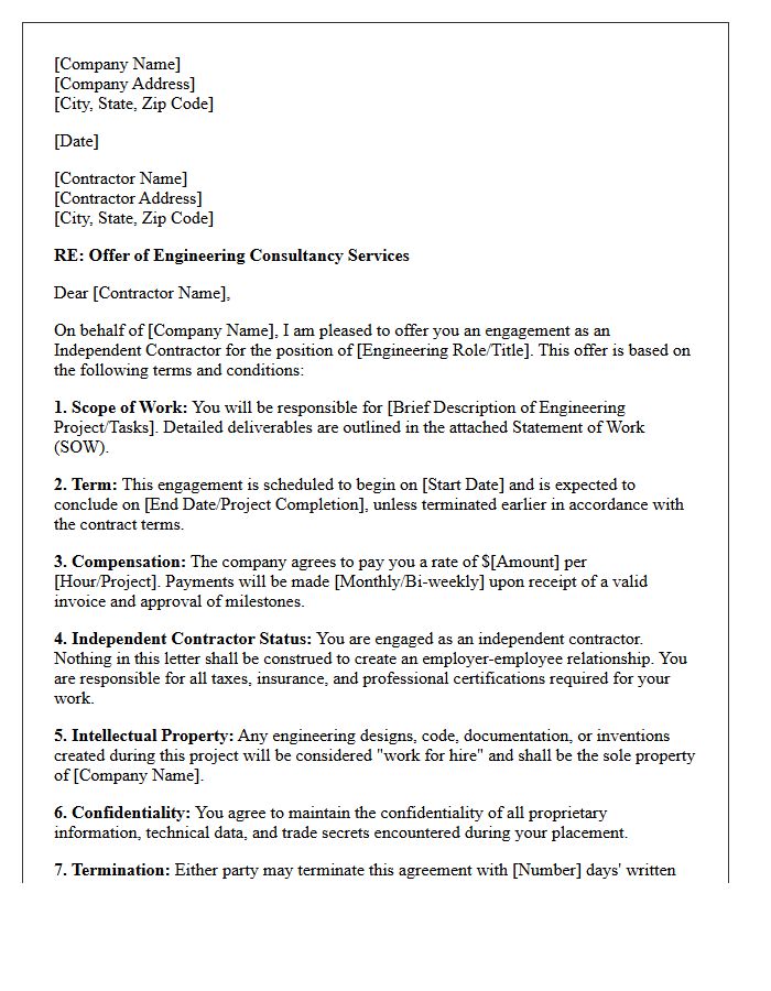 Engineering Independent Contractor Placement Offer Letter