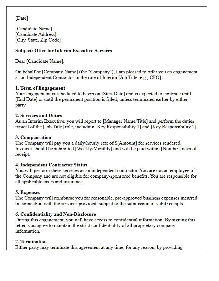 Executive Interim Independent Contractor Placement Offer Letter