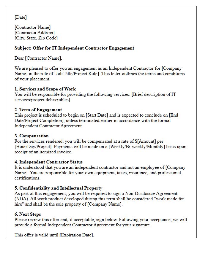 Information Technology Independent Contractor Placement Offer Letter